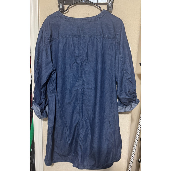 Cato Chambray Dress Sz 22/24W Dark wash blue Denim Shift Lace up neckline - Picture 6 of 7